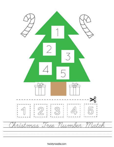 Christmas Tree Number Match Worksheet