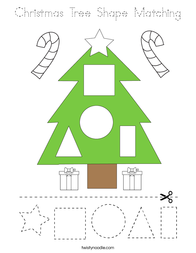 Christmas Tree Shape Matching Coloring Page