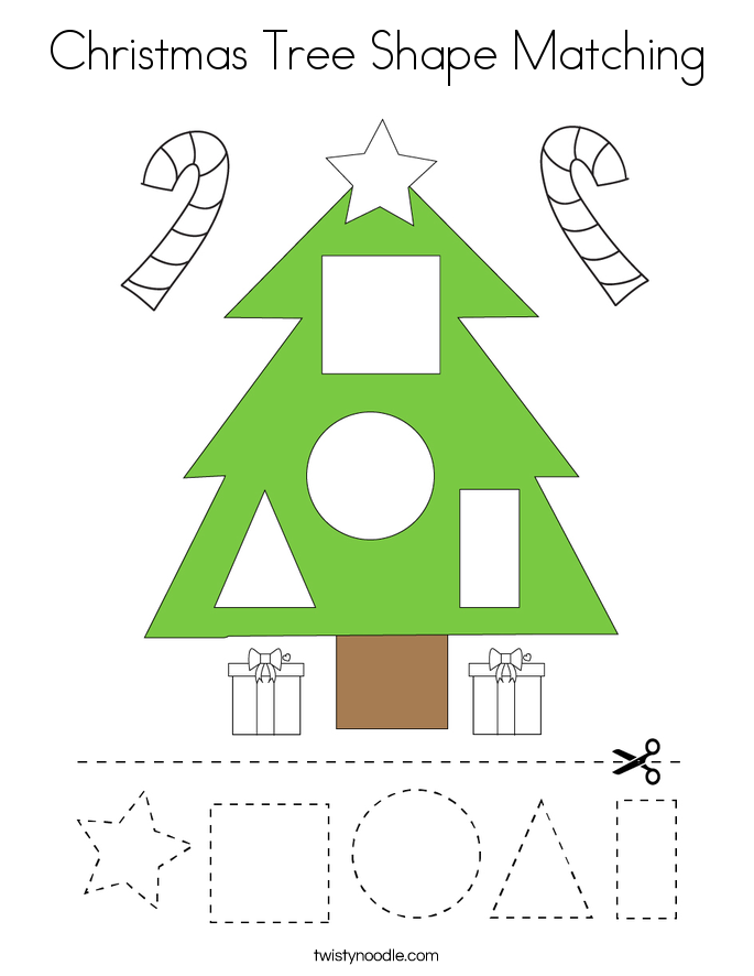 Christmas Tree Shape Matching Coloring Page