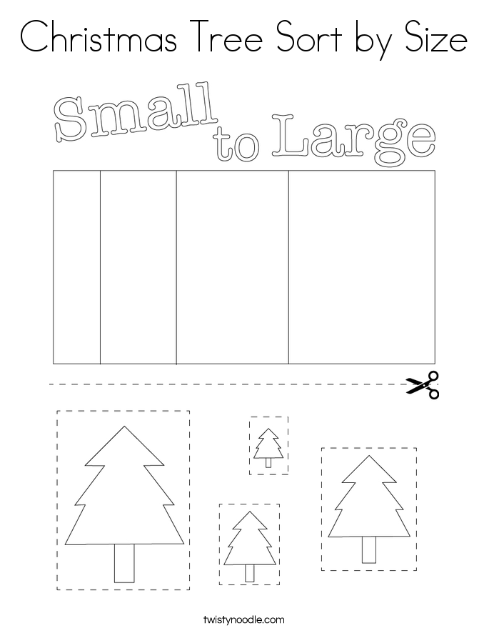 Christmas Tree Sort by Size Coloring Page