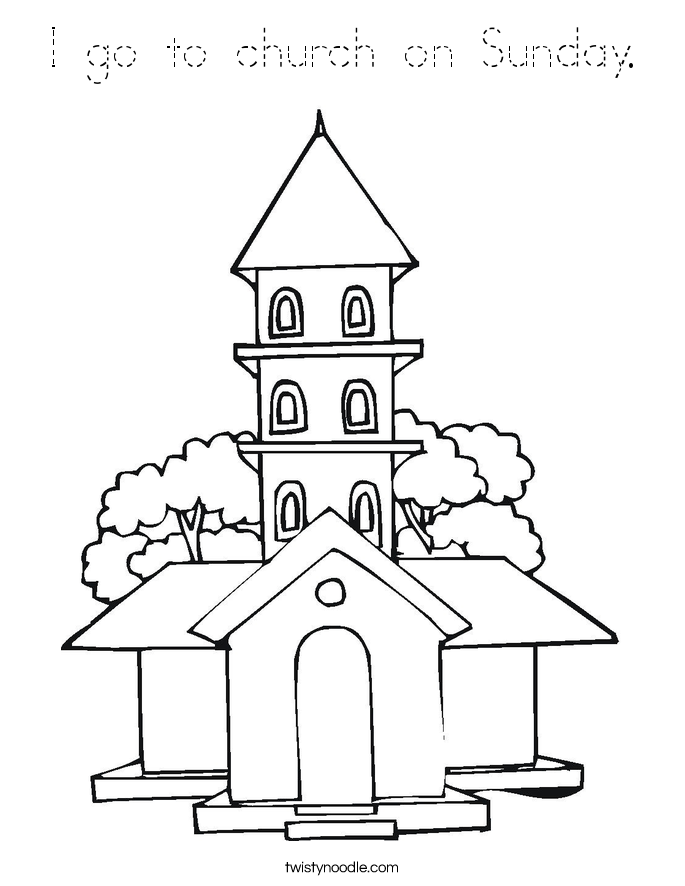 I go to church on Sunday. Coloring Page