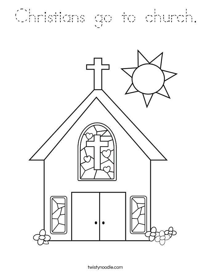 Christians go to church. Coloring Page