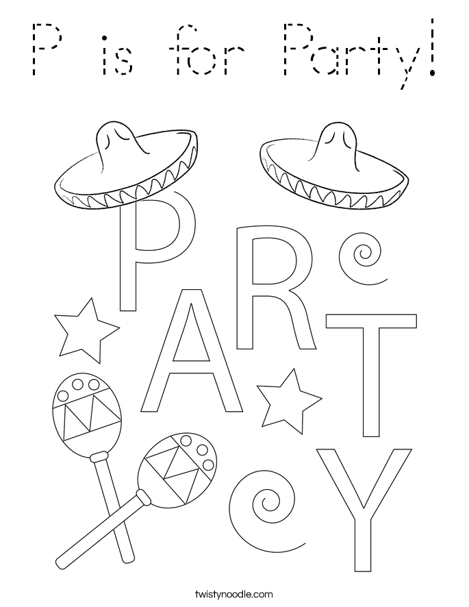P is for Party! Coloring Page