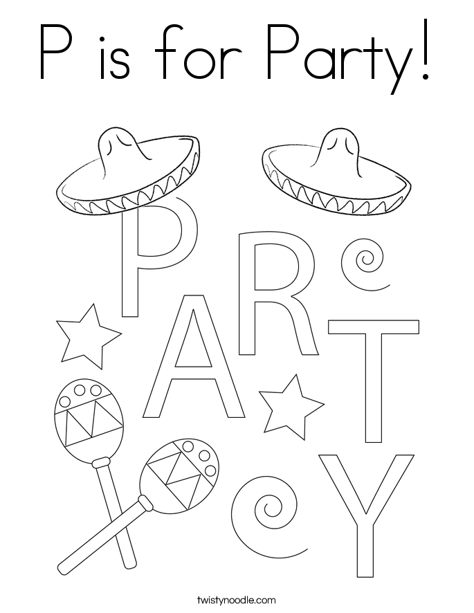 P is for Party! Coloring Page