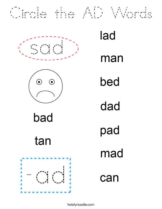 Circle the AD Words Coloring Page