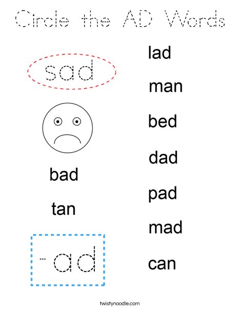 Circle the AD Words Coloring Page