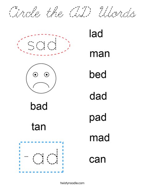 Circle the AD Words Coloring Page