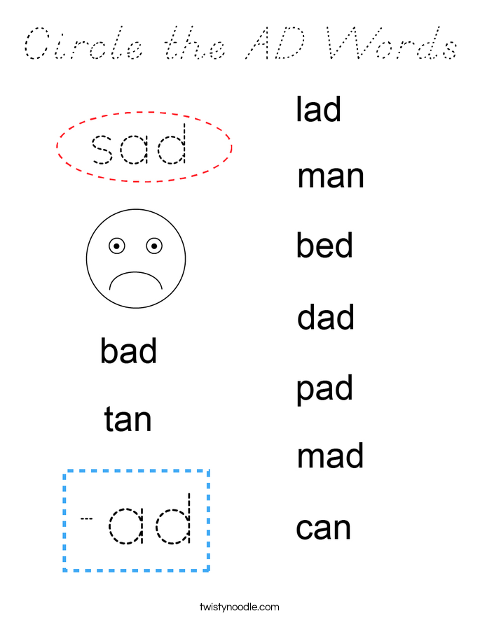 Circle the AD Words Coloring Page