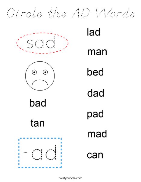 Circle the AD Words Coloring Page