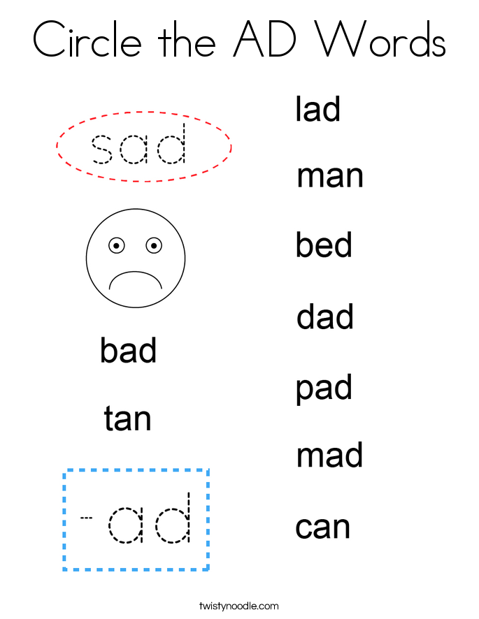 Circle the AD Words Coloring Page
