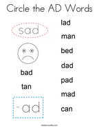 Circle the AD Words Coloring Page