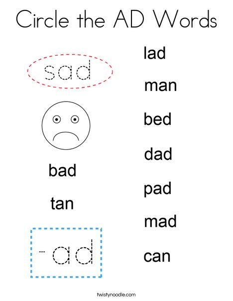 Circle the AD Words Coloring Page