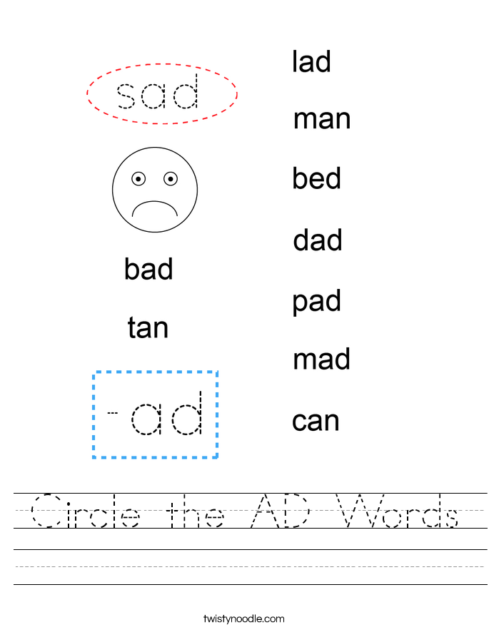 Circle the AD Words Worksheet