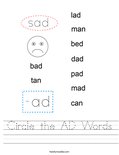 Circle the AD Words Worksheet