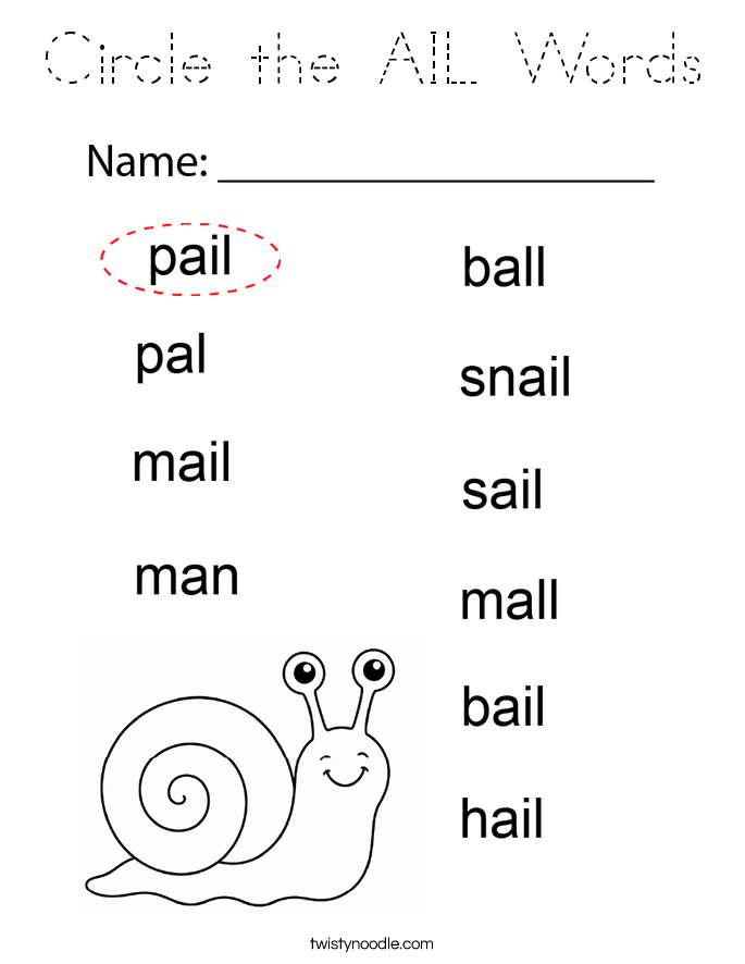 Circle the AIL Words Coloring Page