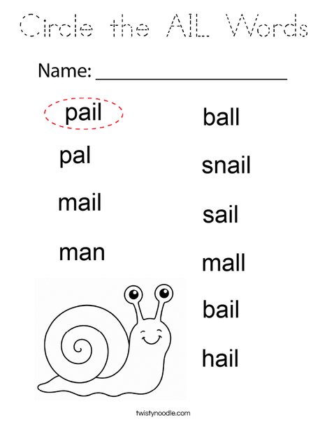 Circle the AIL Words Coloring Page
