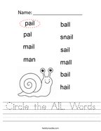 Circle the AIL Words Handwriting Sheet