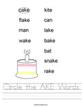Circle the AKE Words Worksheet