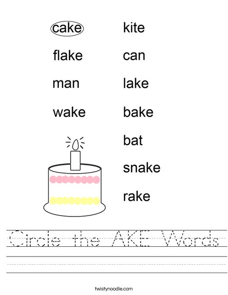 Circle the AKE Words. Worksheet