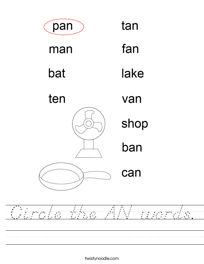 Circle the AN words. Worksheet