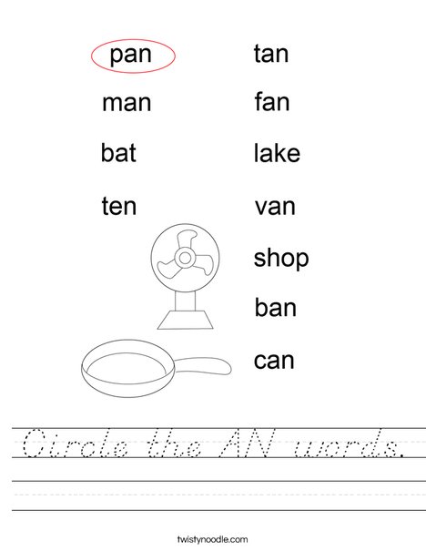 Circle the AN words. Worksheet
