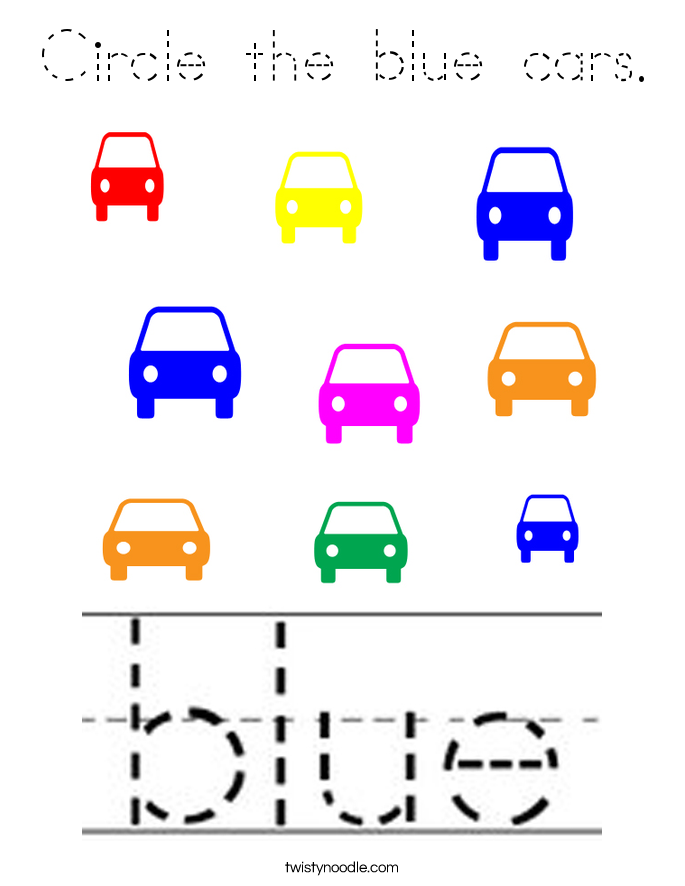 Circle the blue cars. Coloring Page