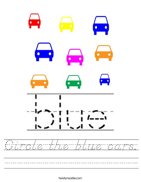 Circle the blue cars. Worksheet