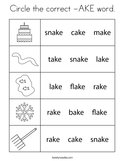 Circle the correct -AKE word Coloring Page