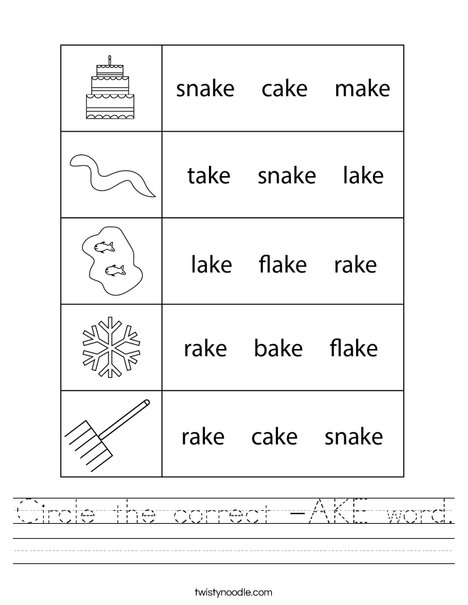 Circle the correct -AKE word. Worksheet
