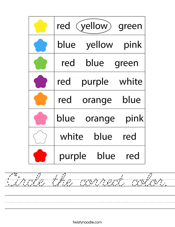 Circle the correct color. Worksheet
