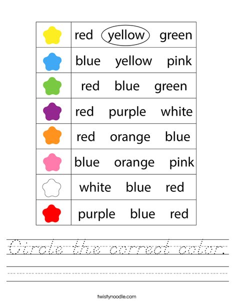 Circle the correct color. Worksheet