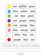 Circle the correct color Handwriting Sheet