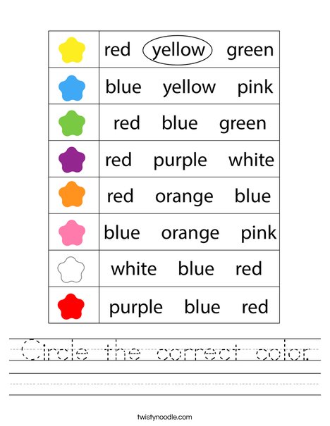 Circle the correct color. Worksheet