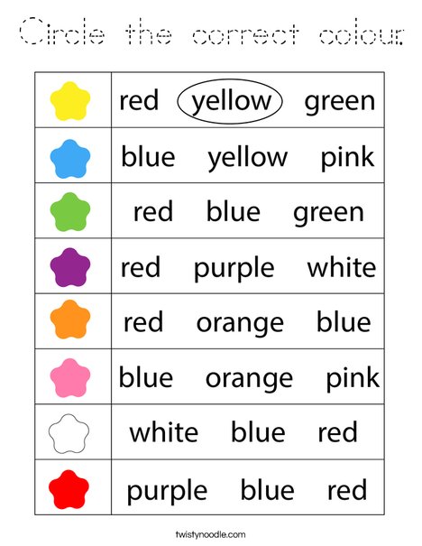 Circle the correct color. Coloring Page