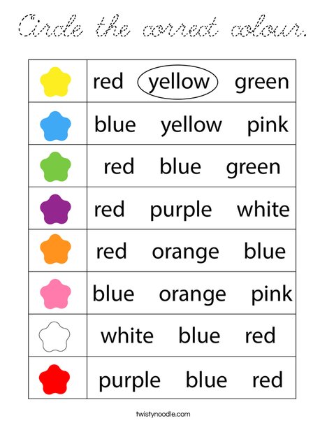 Circle the correct color. Coloring Page