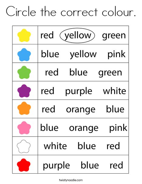 Circle the correct color. Coloring Page