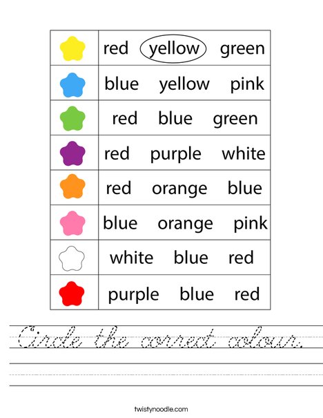 Circle the correct color. Worksheet