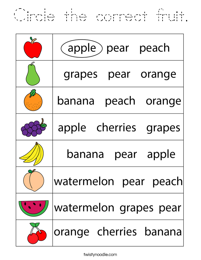 Circle the correct fruit. Coloring Page