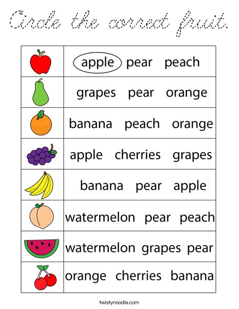Circle the correct fruit. Coloring Page