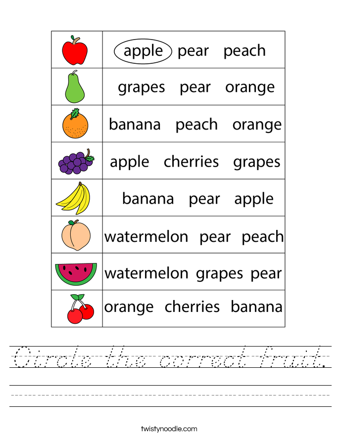 Circle the correct fruit. Worksheet