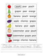 Circle the correct fruit Handwriting Sheet