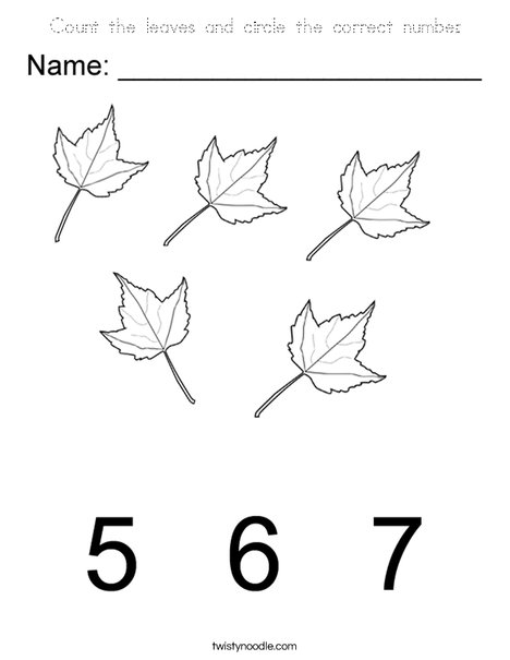 Circle the correct number of leaves Coloring Page
