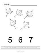 Count the leaves and circle the correct number Handwriting Sheet