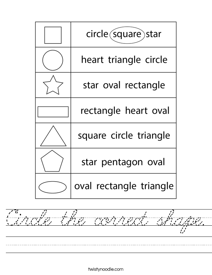 Circle the correct shape. Worksheet