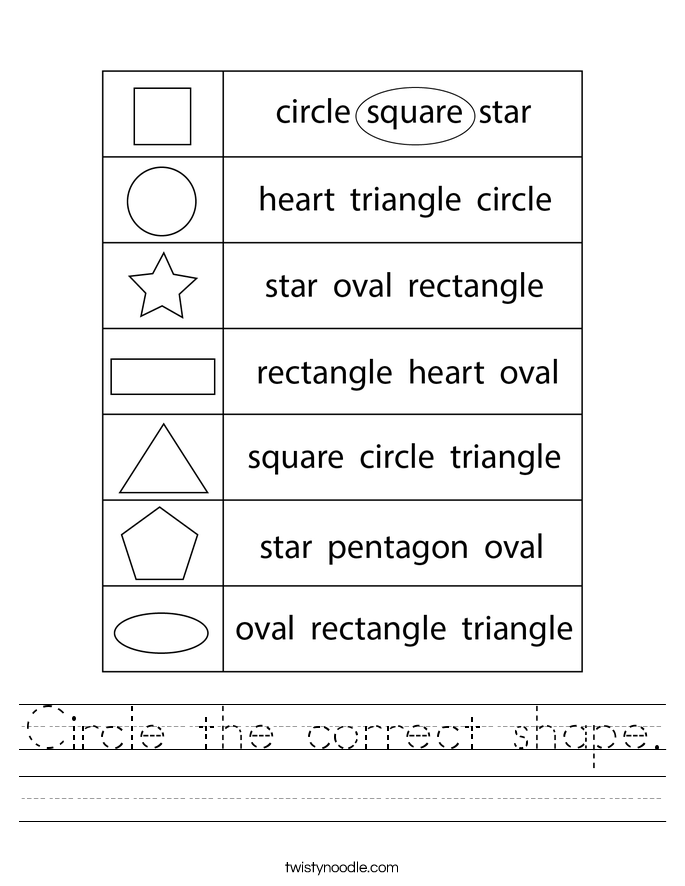Circle the correct shape. Worksheet