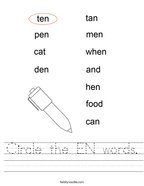 Circle the EN words Handwriting Sheet
