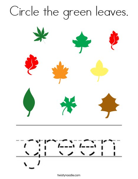 Circle the green leaves. Coloring Page