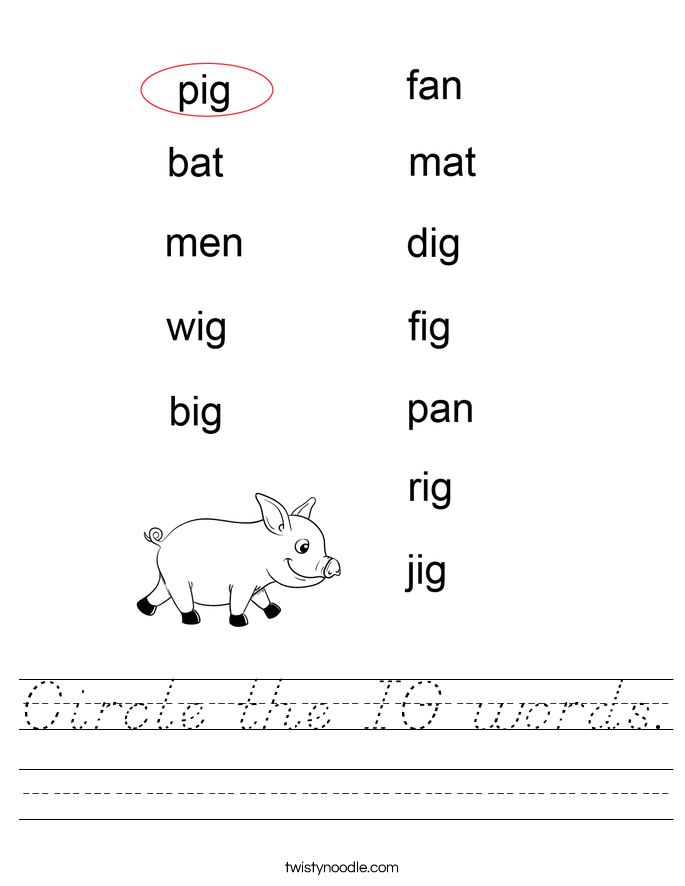 Circle the IG words. Worksheet