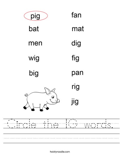 Circle the IG words. Worksheet