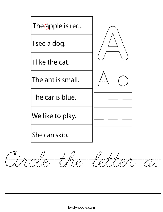 Circle the letter a. Worksheet